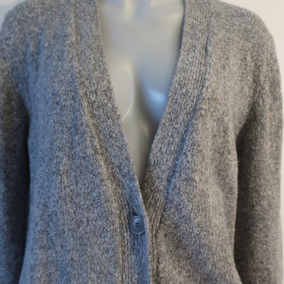 Womens Amina Rubinacci Marled Gray Cotton Blend Knit Cardigan Sweater 46 US/8-10 - Picture 3 of 16